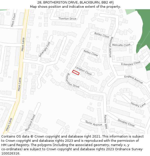 28, BROTHERSTON DRIVE, BLACKBURN, BB2 4FJ: Location map and indicative extent of plot