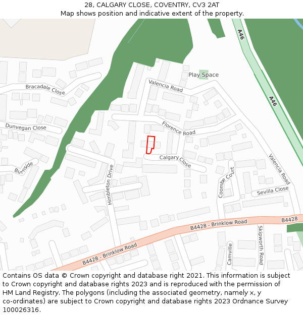 28, CALGARY CLOSE, COVENTRY, CV3 2AT: Location map and indicative extent of plot