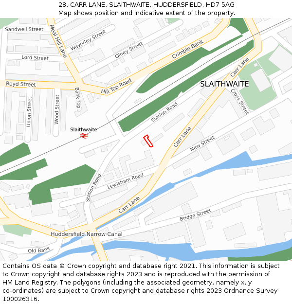 28, CARR LANE, SLAITHWAITE, HUDDERSFIELD, HD7 5AG: Location map and indicative extent of plot