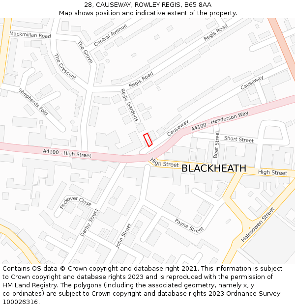 28, CAUSEWAY, ROWLEY REGIS, B65 8AA: Location map and indicative extent of plot