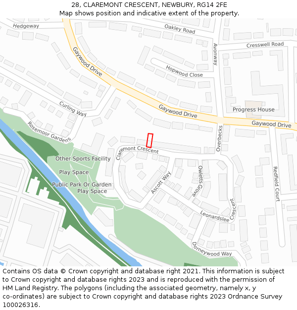 28, CLAREMONT CRESCENT, NEWBURY, RG14 2FE: Location map and indicative extent of plot