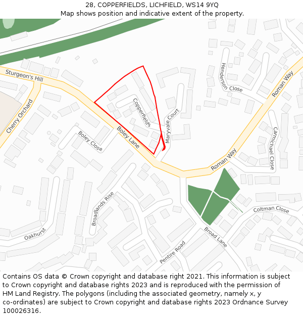 28, COPPERFIELDS, LICHFIELD, WS14 9YQ: Location map and indicative extent of plot