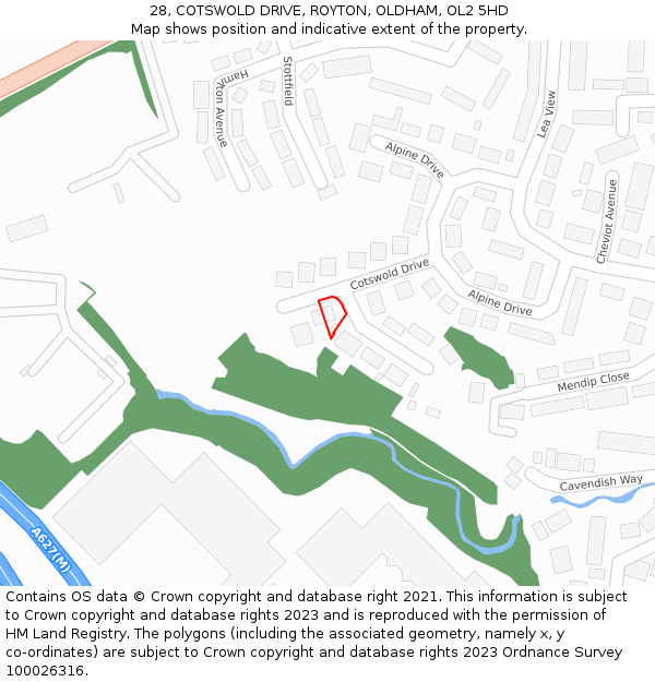 28, COTSWOLD DRIVE, ROYTON, OLDHAM, OL2 5HD: Location map and indicative extent of plot