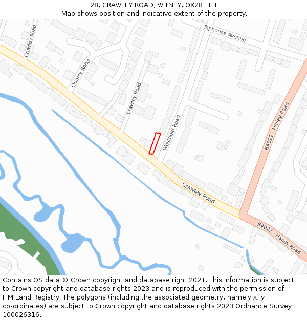 28, CRAWLEY ROAD, WITNEY, OX28 1HT: Location map and indicative extent of plot