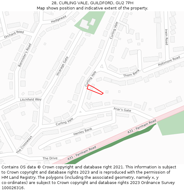 28, CURLING VALE, GUILDFORD, GU2 7PH: Location map and indicative extent of plot