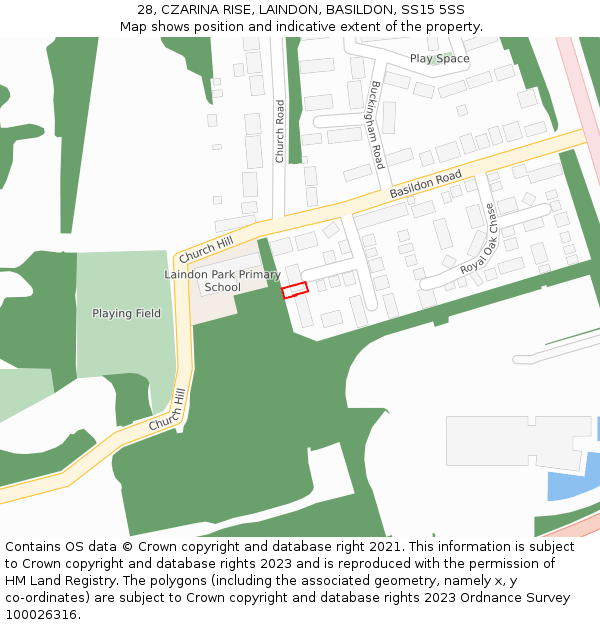 28, CZARINA RISE, LAINDON, BASILDON, SS15 5SS: Location map and indicative extent of plot