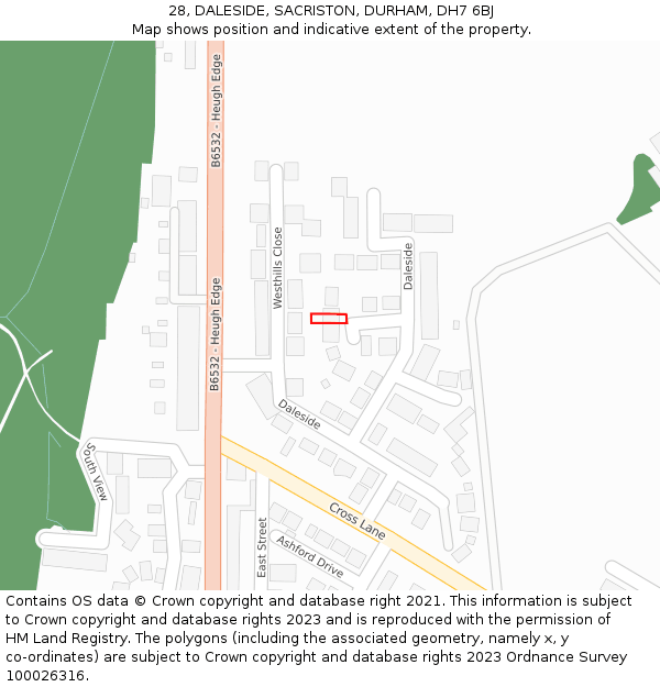 28, DALESIDE, SACRISTON, DURHAM, DH7 6BJ: Location map and indicative extent of plot