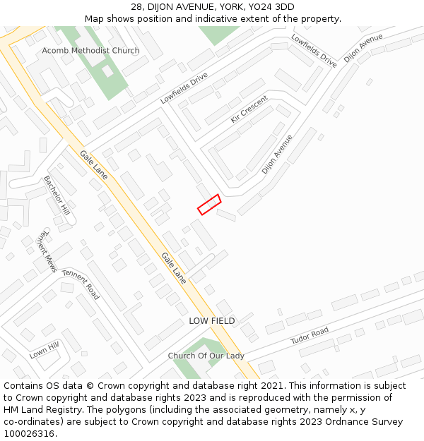 28, DIJON AVENUE, YORK, YO24 3DD: Location map and indicative extent of plot