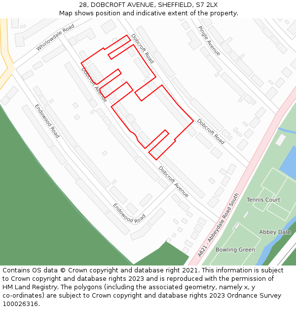 28, DOBCROFT AVENUE, SHEFFIELD, S7 2LX: Location map and indicative extent of plot