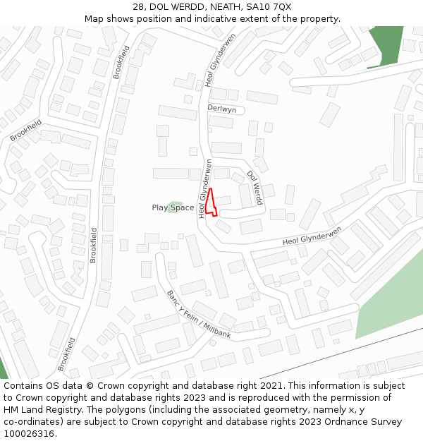 28, DOL WERDD, NEATH, SA10 7QX: Location map and indicative extent of plot