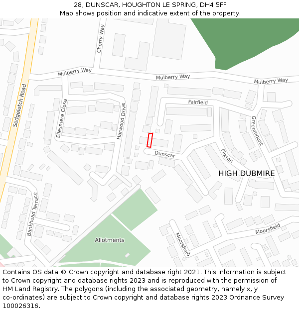 28, DUNSCAR, HOUGHTON LE SPRING, DH4 5FF: Location map and indicative extent of plot