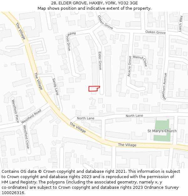 28, ELDER GROVE, HAXBY, YORK, YO32 3GE: Location map and indicative extent of plot