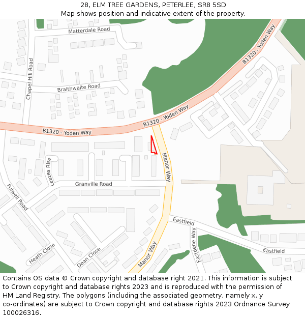 28, ELM TREE GARDENS, PETERLEE, SR8 5SD: Location map and indicative extent of plot