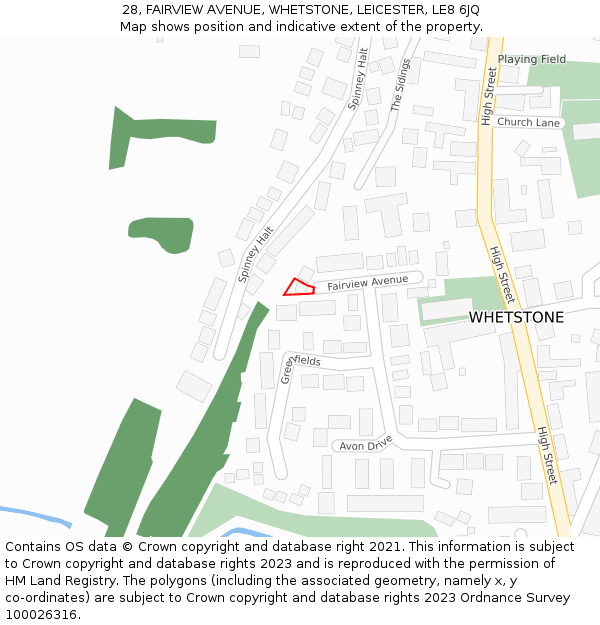 28, FAIRVIEW AVENUE, WHETSTONE, LEICESTER, LE8 6JQ: Location map and indicative extent of plot