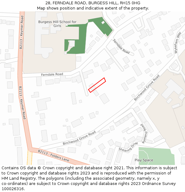 28, FERNDALE ROAD, BURGESS HILL, RH15 0HG: Location map and indicative extent of plot