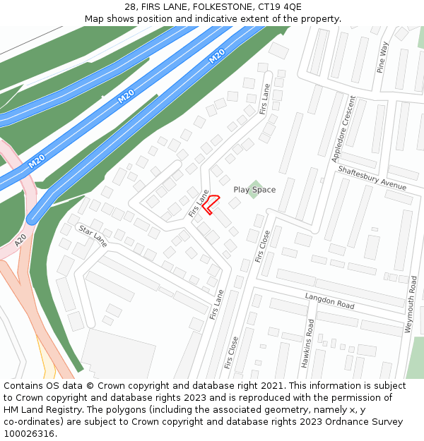 28, FIRS LANE, FOLKESTONE, CT19 4QE: Location map and indicative extent of plot