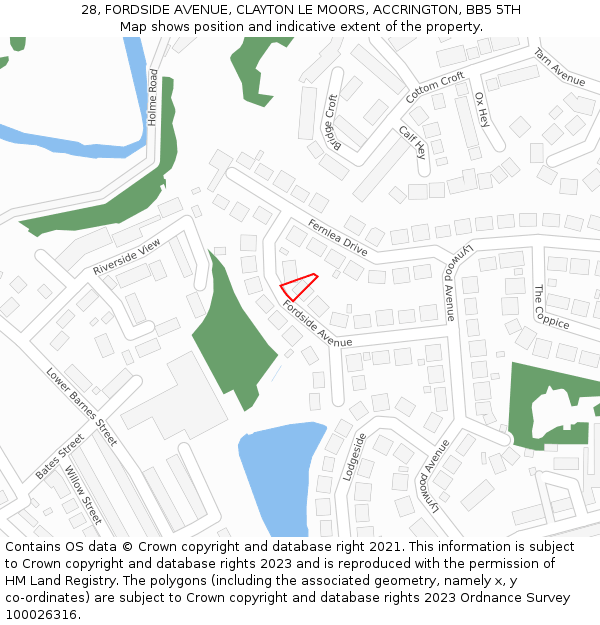 28, FORDSIDE AVENUE, CLAYTON LE MOORS, ACCRINGTON, BB5 5TH: Location map and indicative extent of plot