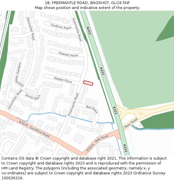 28, FREEMANTLE ROAD, BAGSHOT, GU19 5NF: Location map and indicative extent of plot