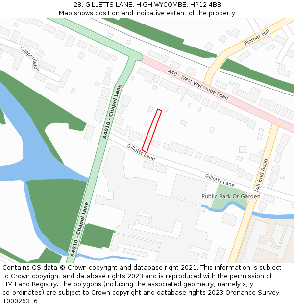 28, GILLETTS LANE, HIGH WYCOMBE, HP12 4BB: Location map and indicative extent of plot