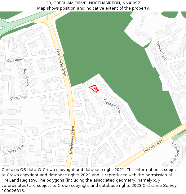 28, GRESHAM DRIVE, NORTHAMPTON, NN4 9SZ: Location map and indicative extent of plot