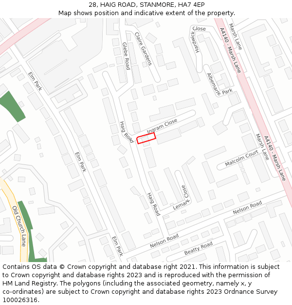 28, HAIG ROAD, STANMORE, HA7 4EP: Location map and indicative extent of plot