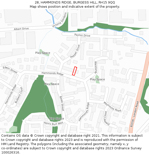 28, HAMMONDS RIDGE, BURGESS HILL, RH15 9QQ: Location map and indicative extent of plot