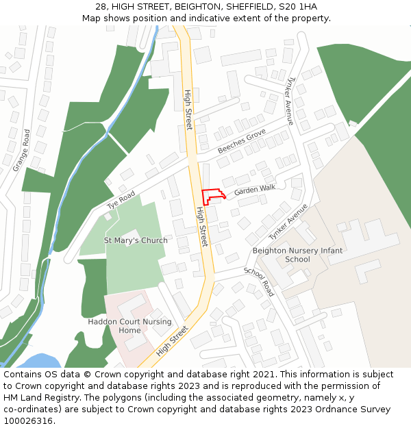 28, HIGH STREET, BEIGHTON, SHEFFIELD, S20 1HA: Location map and indicative extent of plot