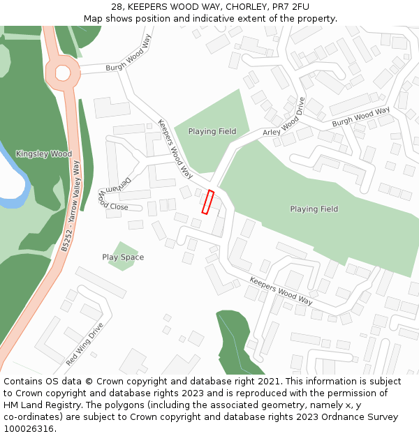 28, KEEPERS WOOD WAY, CHORLEY, PR7 2FU: Location map and indicative extent of plot