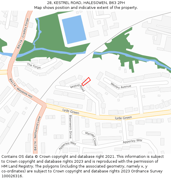 28, KESTREL ROAD, HALESOWEN, B63 2PH: Location map and indicative extent of plot