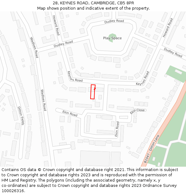 28, KEYNES ROAD, CAMBRIDGE, CB5 8PR: Location map and indicative extent of plot