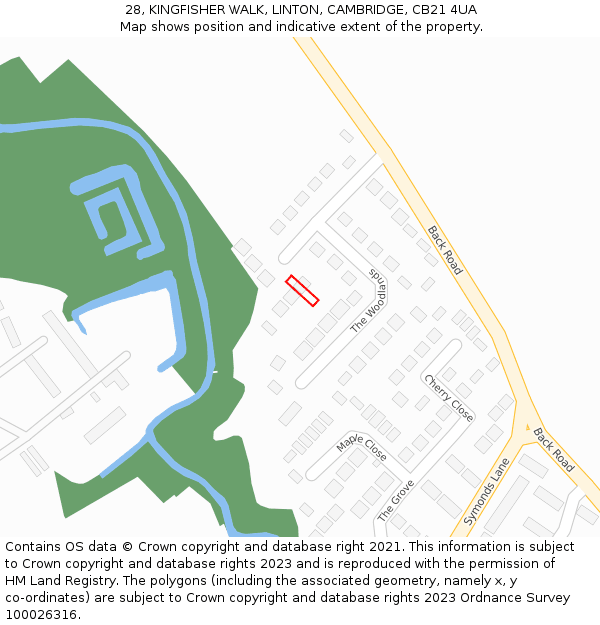 28, KINGFISHER WALK, LINTON, CAMBRIDGE, CB21 4UA: Location map and indicative extent of plot