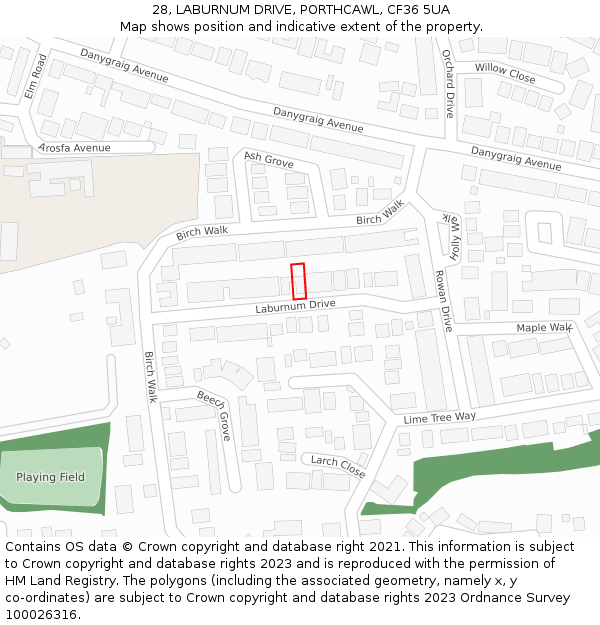 28, LABURNUM DRIVE, PORTHCAWL, CF36 5UA: Location map and indicative extent of plot