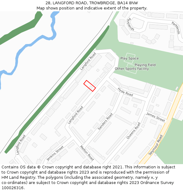 28, LANGFORD ROAD, TROWBRIDGE, BA14 8NW: Location map and indicative extent of plot