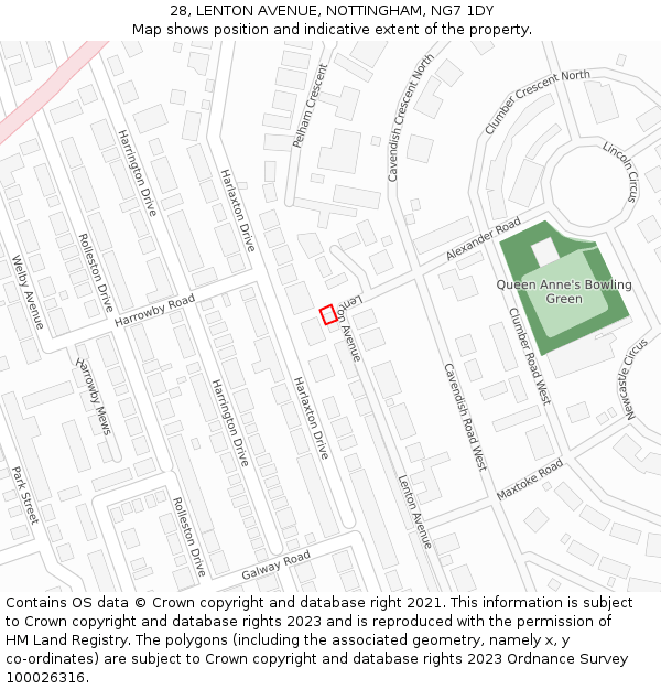 28, LENTON AVENUE, NOTTINGHAM, NG7 1DY: Location map and indicative extent of plot