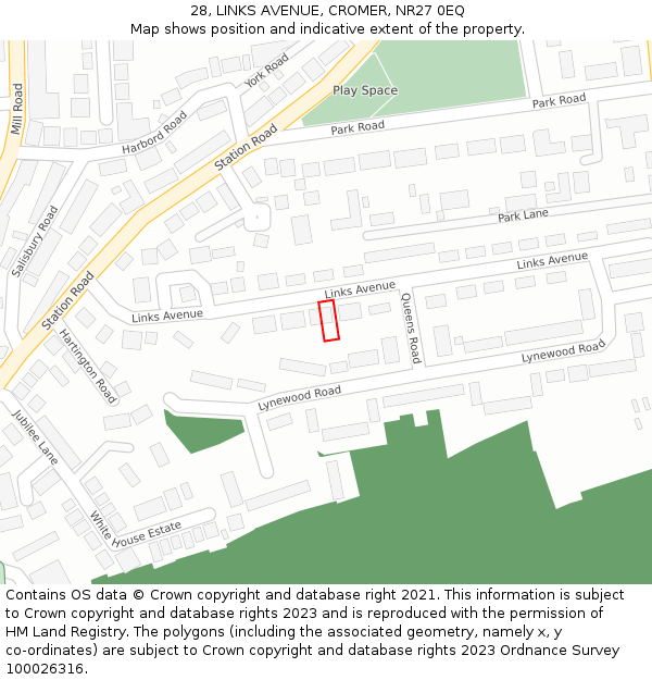 28, LINKS AVENUE, CROMER, NR27 0EQ: Location map and indicative extent of plot