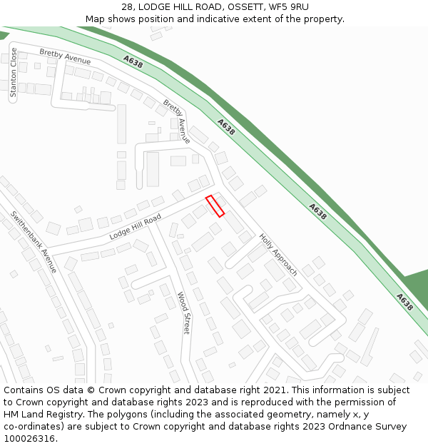 28, LODGE HILL ROAD, OSSETT, WF5 9RU: Location map and indicative extent of plot