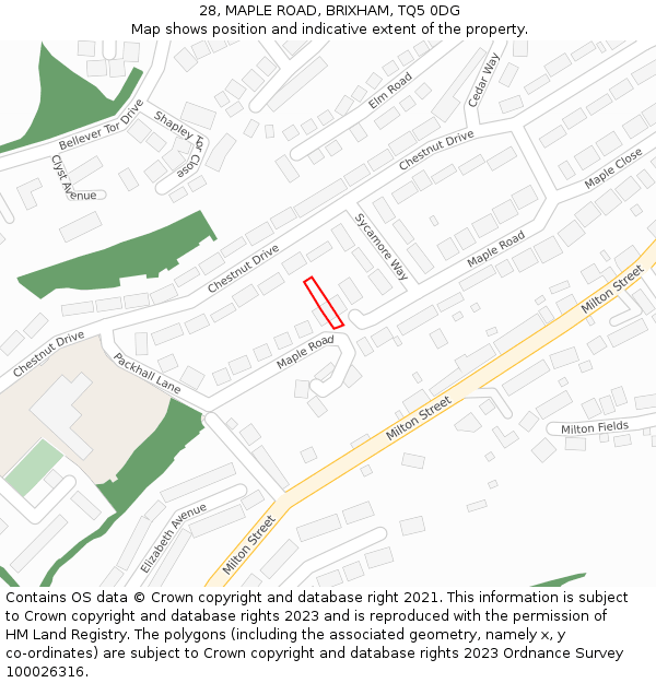 28, MAPLE ROAD, BRIXHAM, TQ5 0DG: Location map and indicative extent of plot