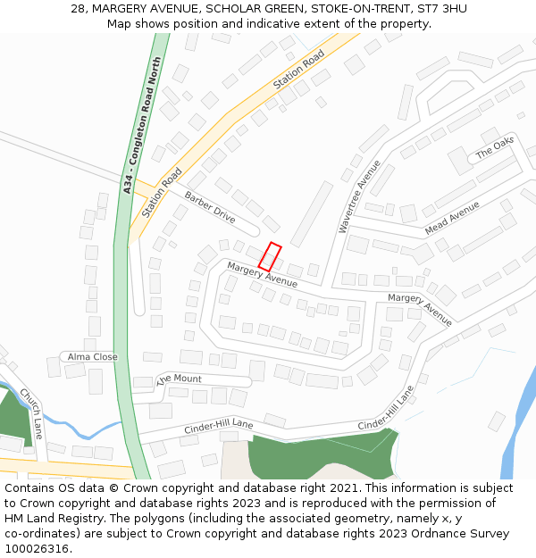 28, MARGERY AVENUE, SCHOLAR GREEN, STOKE-ON-TRENT, ST7 3HU: Location map and indicative extent of plot