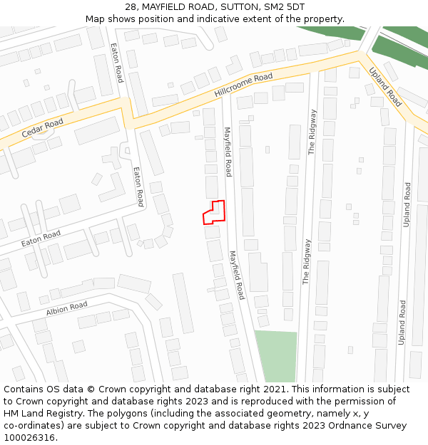 28, MAYFIELD ROAD, SUTTON, SM2 5DT: Location map and indicative extent of plot