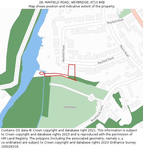28, MAYFIELD ROAD, WEYBRIDGE, KT13 8XB: Location map and indicative extent of plot