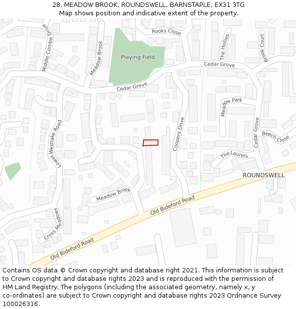 28, MEADOW BROOK, ROUNDSWELL, BARNSTAPLE, EX31 3TG: Location map and indicative extent of plot