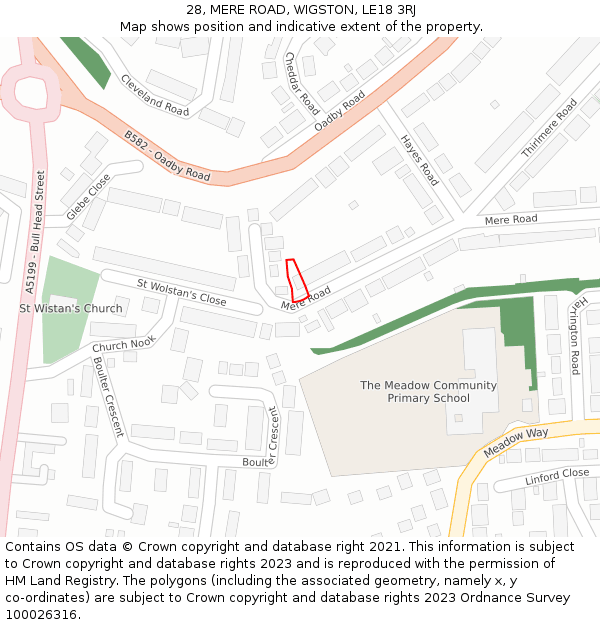 28, MERE ROAD, WIGSTON, LE18 3RJ: Location map and indicative extent of plot