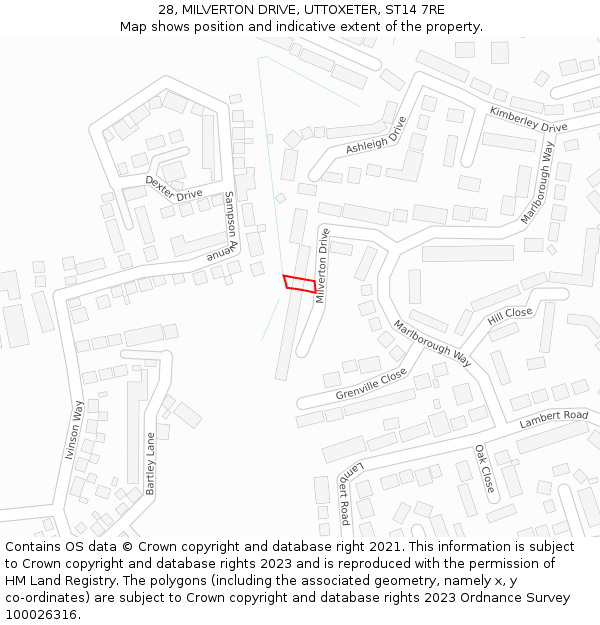 28, MILVERTON DRIVE, UTTOXETER, ST14 7RE: Location map and indicative extent of plot