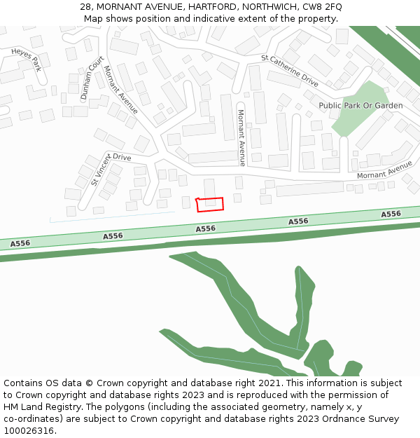 28, MORNANT AVENUE, HARTFORD, NORTHWICH, CW8 2FQ: Location map and indicative extent of plot