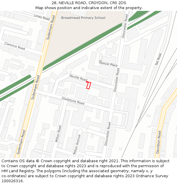 28, NEVILLE ROAD, CROYDON, CR0 2DS: Location map and indicative extent of plot