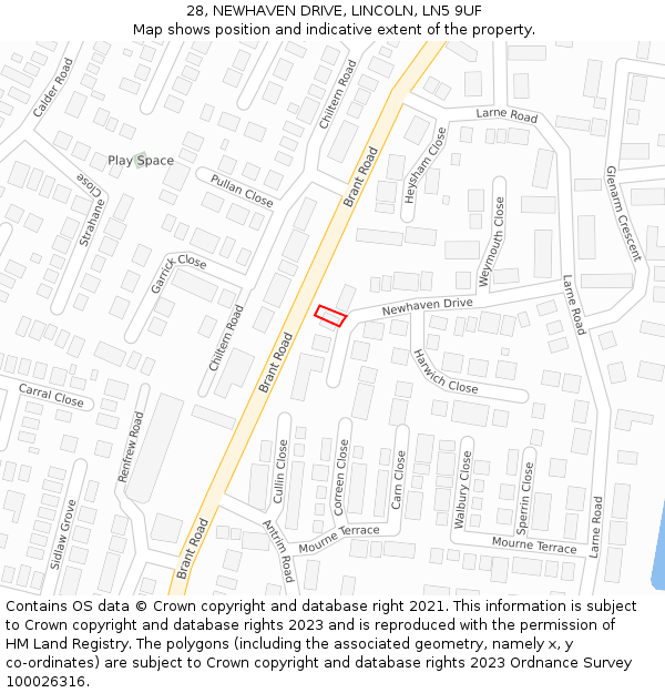 28, NEWHAVEN DRIVE, LINCOLN, LN5 9UF: Location map and indicative extent of plot