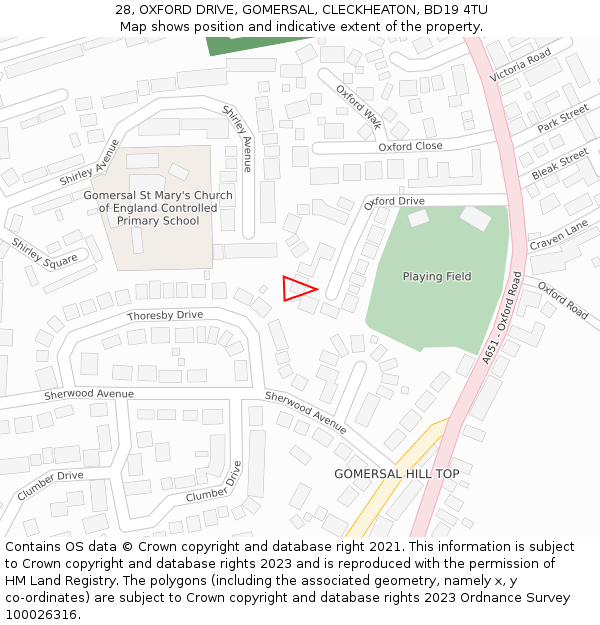 28, OXFORD DRIVE, GOMERSAL, CLECKHEATON, BD19 4TU: Location map and indicative extent of plot