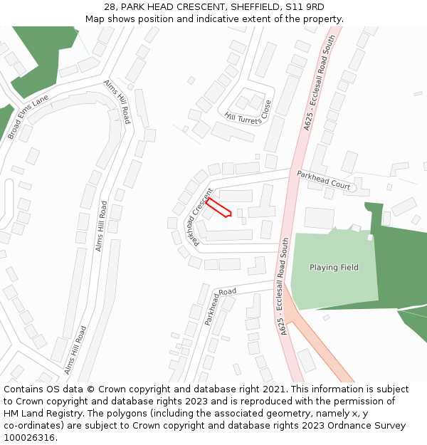 28, PARK HEAD CRESCENT, SHEFFIELD, S11 9RD: Location map and indicative extent of plot