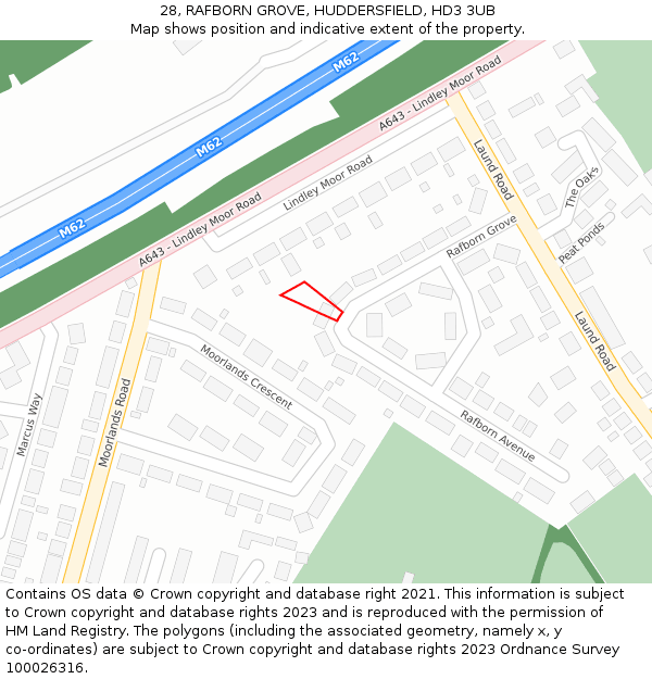 28, RAFBORN GROVE, HUDDERSFIELD, HD3 3UB: Location map and indicative extent of plot