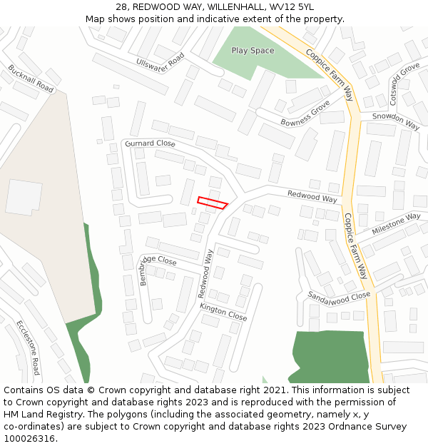 28, REDWOOD WAY, WILLENHALL, WV12 5YL: Location map and indicative extent of plot